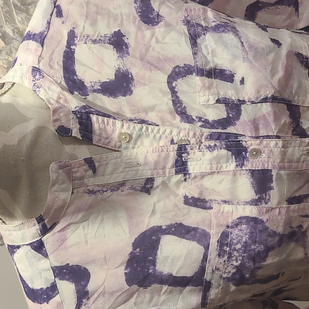 Robert Kitchen Blouse Cotton Silk Blend  Purple, Pink, white - Picture 2 of 9